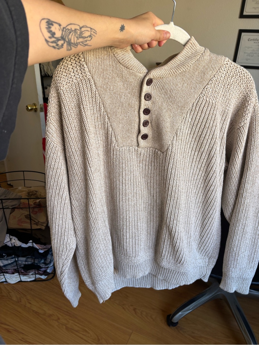 Club Room Beige Crewneck Button Pullover Sweater